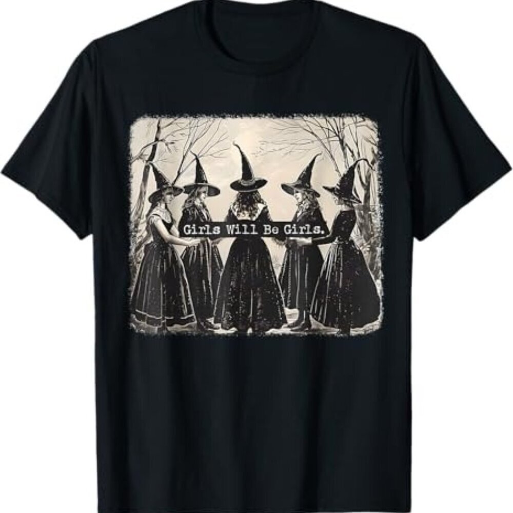 Girl Will Be Girl Funny Witch Halloween Vibes Feminist Graphic T-Shirt 159